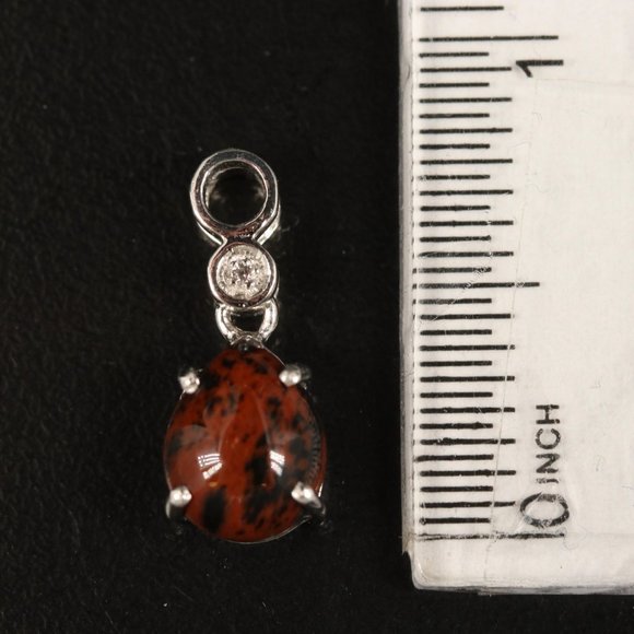 Sterling Mahogany Obsidian and White Topaz Drop Pendant - Picture 2 of 4